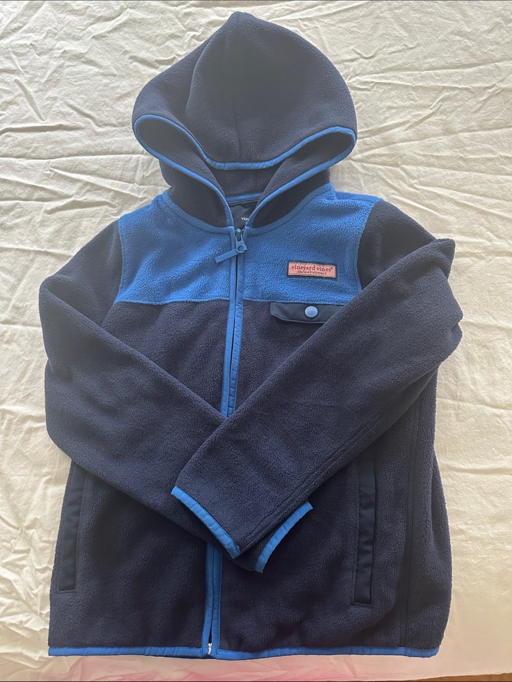 Vineyard Vines Navy and Bright Blue Hooded Fleece Jacket for Kids